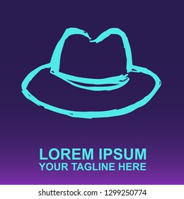 Vector Logo of Man Hat on Gradient Color Background Violet and Pink. Illustration for Print.