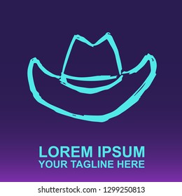 Vector Logo of Man Hat on Gradient Color Background Violet and Pink. Illustration for Print.