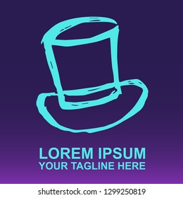 Vector Logo of Man Hat on Gradient Color Background Violet and Pink. Illustration for Print.