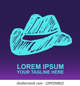 Vector Logo of Man Hat on Gradient Color Background Violet and Pink. Illustration for Print.