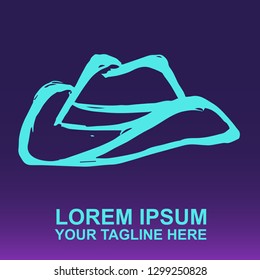 Vector Logo of Man Hat on Gradient Color Background Violet and Pink. Illustration for Print.