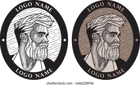 Vector Logo a Man.  Retro Illustration Logo in Engraving Style.