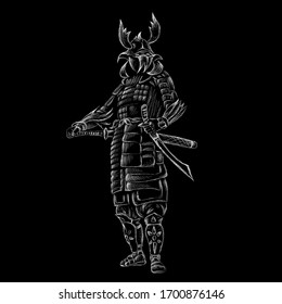 El hombre con el logotipo de Vector para tatuajes o diseños de pantalones T o ropa interior.  Fondo de estilo de impresión curado. Este dibujo a mano sería agradable de hacer en el tejido negro o lienzo.