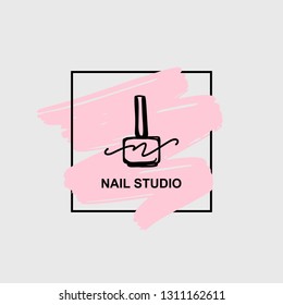 Vector logo for manicure and beauty Studio. Illustration, logo, bottle of nail Polish on the paint