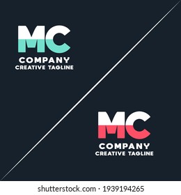 Vector logo of mc and cm initial letter design in red and white style. Can be used as Logo, Brands, Mascot.