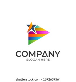 Vector logo of media play with star. Modern style. Logo template ready for use.