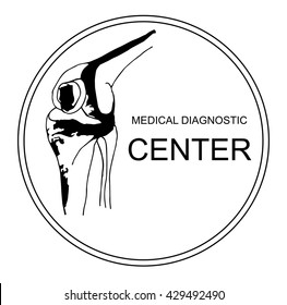 Vector. Logo for the medical diagnostic center. Graphical schematic representation of the knee bones