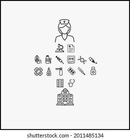 vector logo medicine made of several small icons such as nurses, hospitals, drugs and others