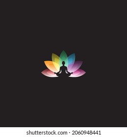 Vector logo of meditating person with colorful lotus flower. Suitable for beauty, yoga, fitness, spa, fitness or other related logo businesses.