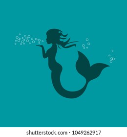 Vector logo mermaid blowing