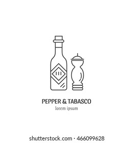 Vector logo mexican traditional food of Pepper and tabasco made in flat line style. Perfect modern label for a cafe, restaurant ,menu.