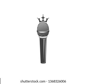 Vector logo microphone with crown. Design element for printing. 