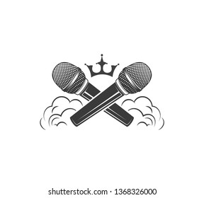 Vector logo microphones with crown. Design element for printing.