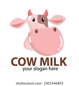 vector logo milk cow pink brown head with red horns and pink nose