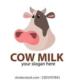 vector logo milk cow pink brown head with brown red horns and pink nose