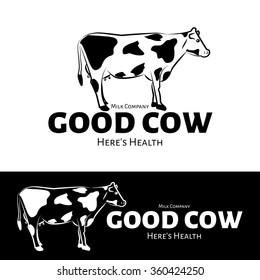 Vector logo of milk production or milk shop. Black and white options. Cow brand logo.