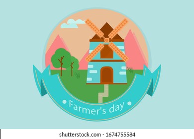 Vector logo of a mill. Emblem of a farm