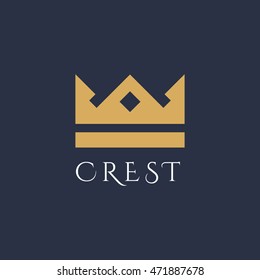 Vector Logo of minimal crown icon in dark background. Vector flat illustration. Crest logo illustration.