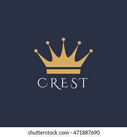 Vector Logo of minimal crown icon in dark background. Vector flat illustration. Crest logo illustration.