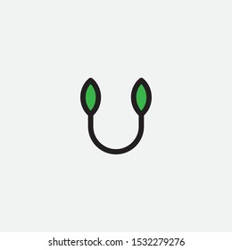 vector logo minimalist letter U leaf logo template.