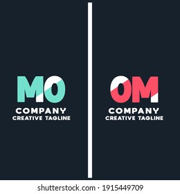 Vector logo of mo and om initial letter design in blue and white style. Can be used as Logo, Brands, Mascot.