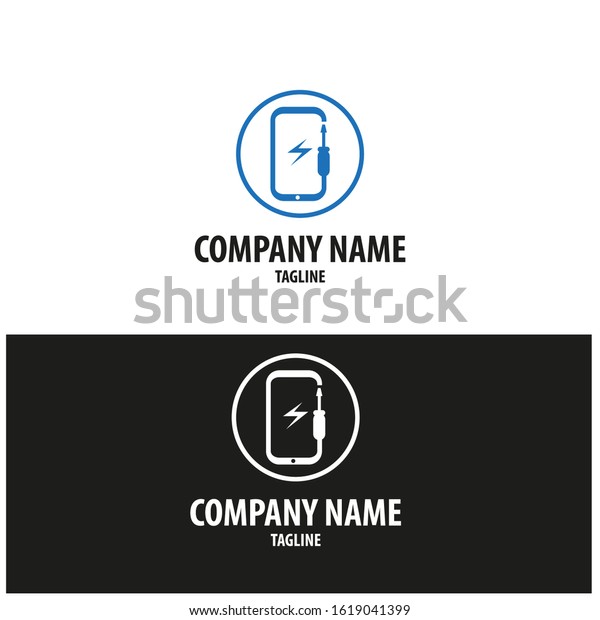 vector logo with mobile\
phone and circle design elements. Can be used for mobile phone\
repair companies.