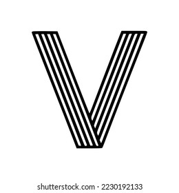 Logotipo vectorial de la letra alfabética moderna V, líneas paralelas de tipo redondeado