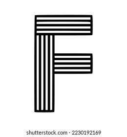 Vector Logo of Modern Alphabet Letter F, Parallel lines stylized rounded font