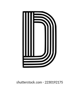 Vector Logo of Modern Alphabet Letter D, Parallel lines stylized rounded font