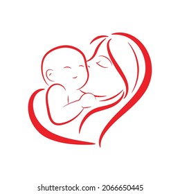 vector logo of mom and baby for mother's day  baby online shop mommy love nursing nurturing kid child children in love shape