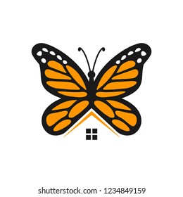 Vector Logo of Monarch Butterfly and Home icon.