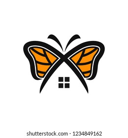 Vector Logo of Monarch Butterfly and Home icon.