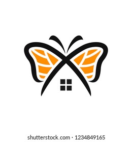 Vector Logo of Monarch Butterfly and Home icon.