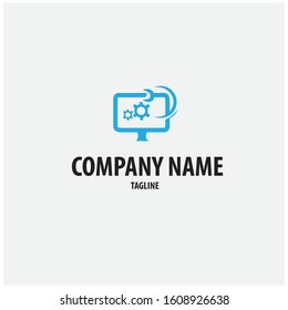 vector logo with monitor elements and equipment.