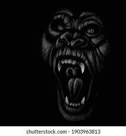 The Vector logo a monkey or gorilla named King Kong for tattoo or T-shirt design or outwear.  Cute print style a monkey or gorilla named King Kong background. This drawing would be nice to make.