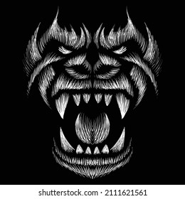 The Vector logo a monkey or gorilla named King Kong for tattoo or T-shirt design or outwear.  Cute print style a monkey or gorilla named King Kong background. This drawing would be nice to make.