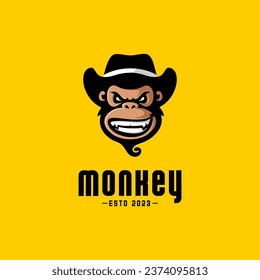 vector logo of a monkey wearing a cowboy hat