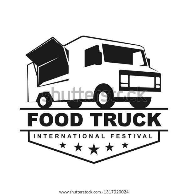 モノクロスタイルのベクター画像ロゴ 個人のビジネスをテーマにした白黒のイラスト 家族の仕事 フードトラック ファストフード 食べ物を持つ車 野菜の食料雑貨 ロゴ エンブレムの画像 のベクター画像素材 ロイヤリティフリー