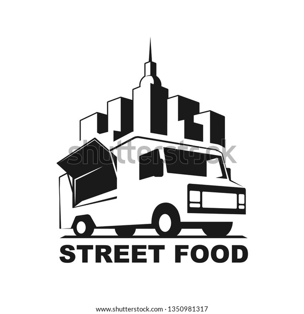 \
Vector logo in\
monochrome style. Black and white illustration on the theme of\
private business. Family business. Food truck. Fast food, a car\
with food. Vegetable groceries.\
