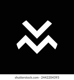vector logo monogram design forming letters "v" and "m". white with black background.