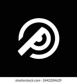 vector logo monogram design forming letters "o" and "p". white with black background.