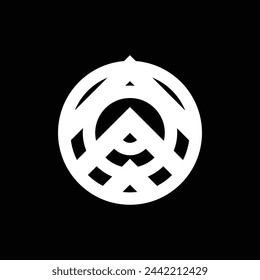 vector logo monogram design forming letters "a" and "o". white with black background.