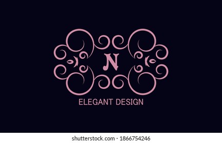 Vector logo monogram design template in trendy linear style. Decorative letter N. Emblem for fashion, beauty and jewelry industry, sign, business symbol.