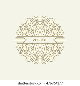 Vector logo and monogram design template in trendy linear style with flowers and leaves - abstract emblem for packaging design or greeting card