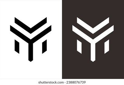 vector logo monogram letters "M" and "Y". Black and white background.