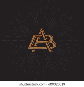 Vector logo - monogram in a worn vintage style. The interwoven letters A and B