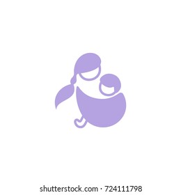 Vector logo mother with her baby in sling. Sling logotype