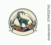 Vector logo of a mountain goat standing on a rock 