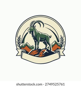 Vector logo of a mountain goat standing on a rock 
