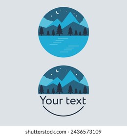 Vector logo with a mountain landscape in blue colors.